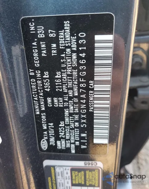 2015 Kia Optima Ex from USA, damaged, VIN 5XXGN4A78FG364130